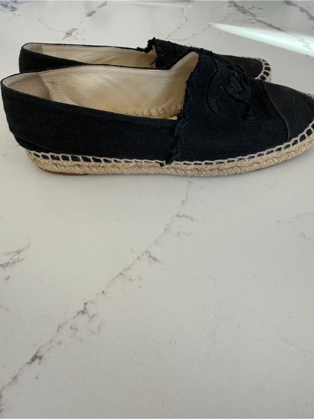 Chanel Black Canvas Espadrilles - Classic Logo Slip-On
